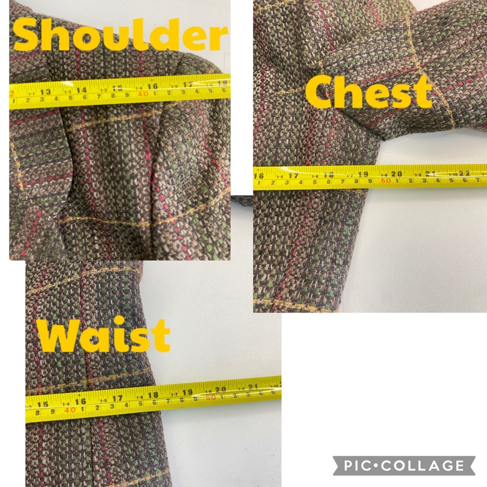 Doncaster Vintage 80s 100% Silk Brown Tweed Multicolor Plaid Longline Blazer 8 - Picture 16 of 17